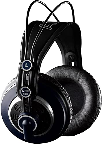 AKG K240 MKII Professioneller halboffener Over-Ear-Studiokopfhörer, selbstjustierender Kopfbügel, Hochleistungsdesign, 3mm und 1/4"-Adapter - Schwarz und Blau von AKG