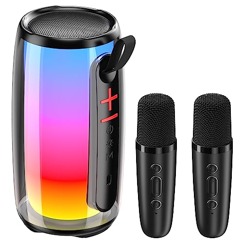 MAIKELU Karaoke Maschine, Karaoke Anlage mit 2 Mikrofonen, EIN-klick zum Abbrechen des Originaltons, 20-W-Lautsprecher, 11 RGB-Umgebungsmodi, Karaoke Anlage Unterstützt Bluetooth/USB/TF/AUX von ALPOWL
