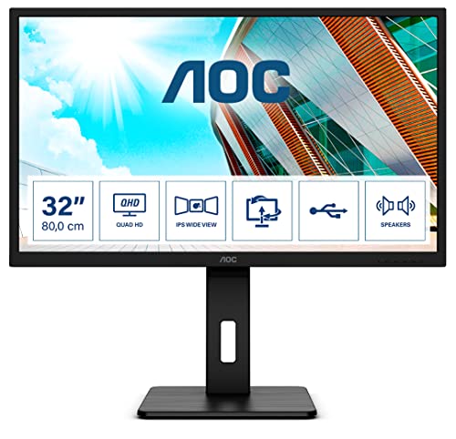 AOC Q32P2 - 32 Zoll QHD Monitor, höhenverstellbar (2560x1440, 75 Hz, HDMI, DisplayPort, USB Hub) schwarz von AOC