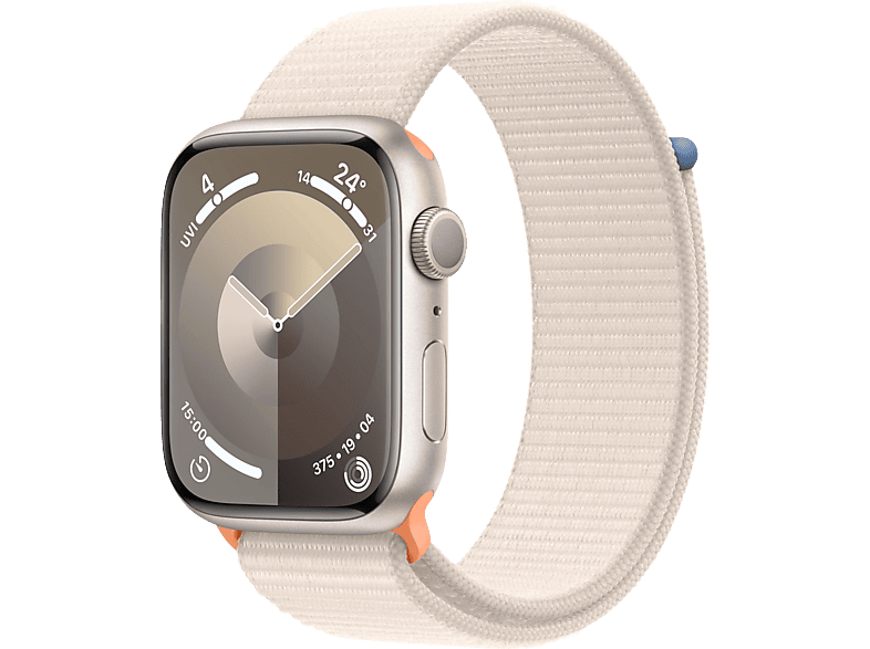 APPLE Watch Series 9 GPS 45 mm Smartwatch Aluminium Textil Carbon Neutral, 130 - 200 mm, Polarstern von APPLE