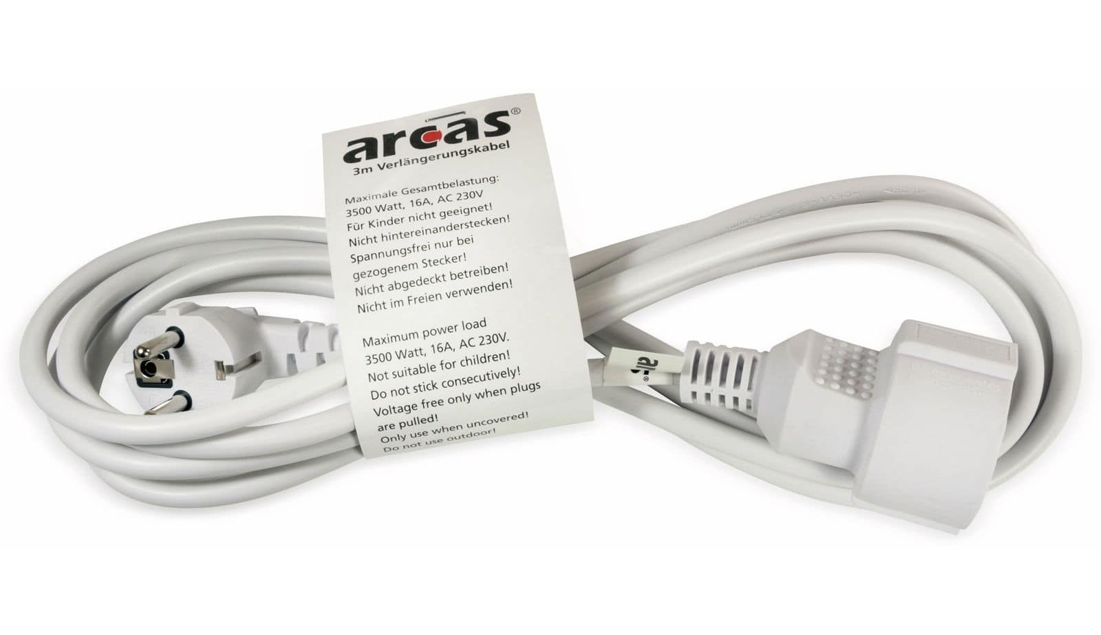 ARCAS Schutzkontakt-Verlängerung 3 m, weiß von ARCAS