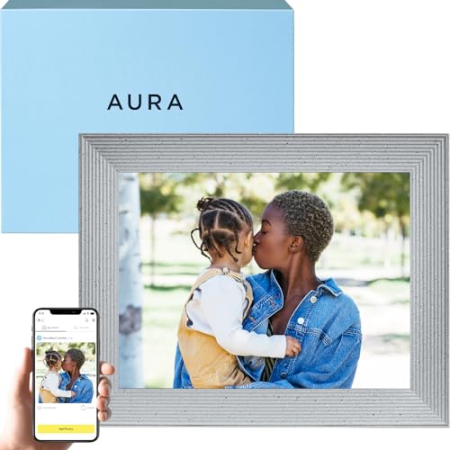 Aura Mason Luxe Intelligenter digitaler Bilderrahmen 9,0 Zoll HD WLAN Cloud Digitaler Fotorahmen, Kostenloser unbegrenzter Speicherplatz, Fotos von überall aus senden – Sandstone von AURA