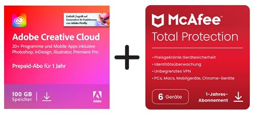 Adobe Creative Cloud All Apps + McAfee Total Protection 2023 | 6 Geräte | 12 Monate | 2023 | Aktivierungscode per Email von Adobe