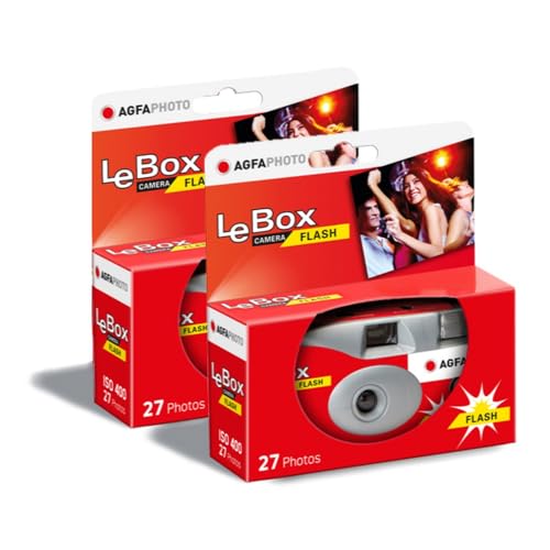 AGFAPHOTO 601020 LeBox Flash, Einwegkamera, 27 Fotos, optisches Objektiv 31 mm, Grau und Rot, 2er von AgfaPhoto