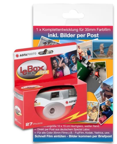 AgfaPhoto LeBox 400 27 Blitz/Flash Einwegkamera mit Komplettentwicklung für bis zu 27 Color Bilder per Briefpost, FPP36SUC von AgfaPhoto