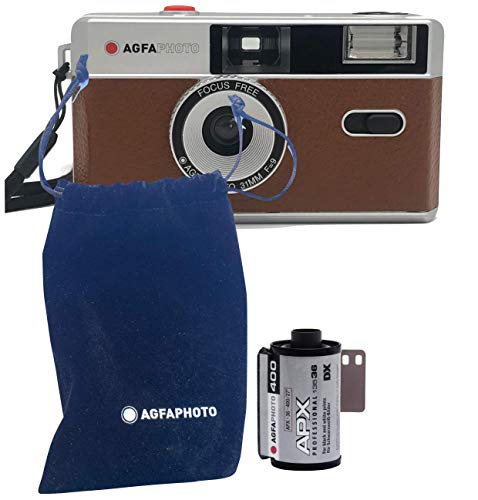 AgfaPhoto analoge 35mm Kleinbildfilm Foto Kamera braun + Schwarz/Weiß Bilder Film + Batterie von AgfaPhoto