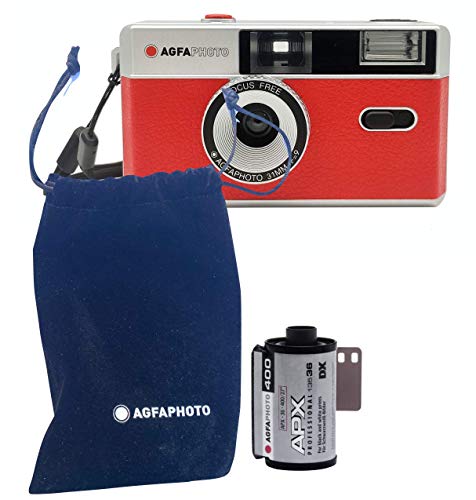 AgfaPhoto analoge 35mm Kleinbildfilm Foto Kamera rot + Schwarz/Weiß Bilder Film + Batterie von AgfaPhoto