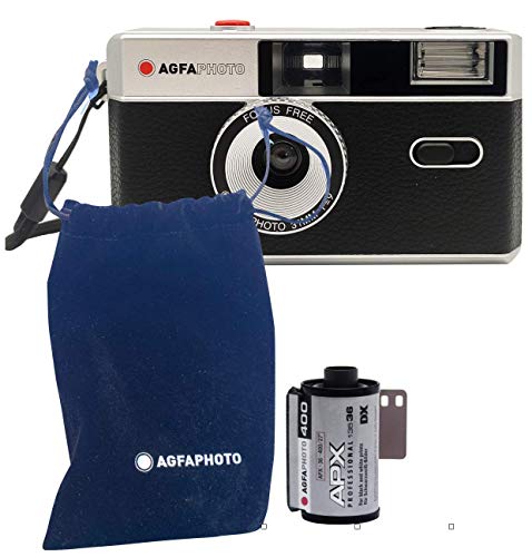 AgfaPhoto analoge 35mm Kleinbildfilm Foto Kamera schwarz + Schwarz/Weiß Bilder Film + Batterie von AgfaPhoto
