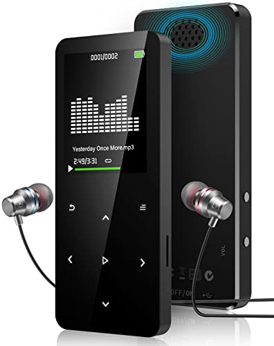 64 GB MP3-Musik-Player mit Bluetooth 5.2, Aimno Musik-Player mit Lautsprecher, FM-Radio und Diktiergerät, Kopfhörer und Aufbewahrungstasche im Lieferumfang enthalten, Schwarz von Aimno