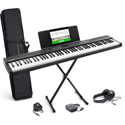 Alesis Keyboard E-Piano mit 88 Tasten, 480 Sounds, Lautsprechern, USB-MIDI, Tragetasche, Ständer, Kopfhörer, Pedal und Klavierlektionen für Anfänger von Alesis