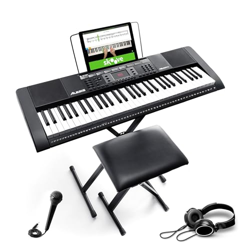 Alesis Melody 61 - Keyboard E-Piano für Anfänger mit Lautsprechern, Klavier Ständer, Hocker, Kopfhörern, Mikrofon, Notenablage, 300 Sounds & Musiklektionen von Alesis