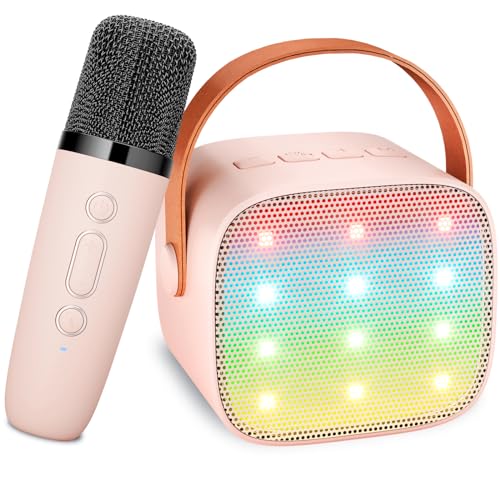Karaoke Maschine mit 1 Drahtlosen Mikrofonen für Kinder, Ankuka Tragbares Bluetooth KTV Anlage, Lautsprecher mit Stimme wechselnde Effekte & LED-Lichter Jungen Mädchen Geschenke Heimparty Pink von Ankuka