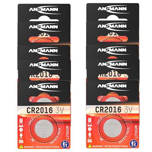 ANSMANN CR2016 Lithium Knopfzellen Set 3V Batterie für Autoschlüssel, TAN-Generator, usw. Knopfbatterien (10er Pack) von Ansmann