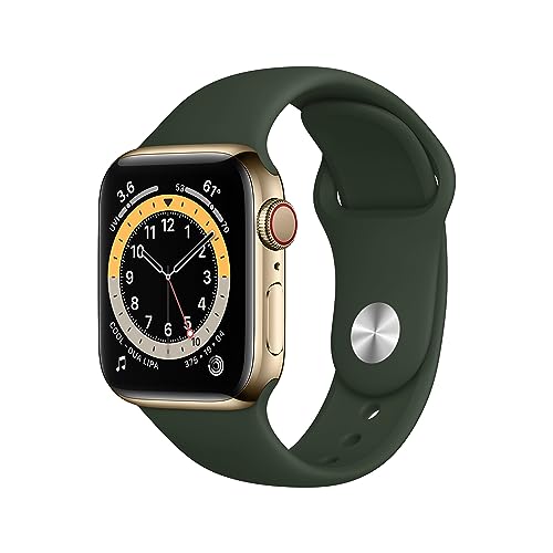 Apple Watch Series 6 (GPS + Cellular, 40 mm) Edelstahlgehäuse Gold, Sportarmband Zyperngrün von Apple