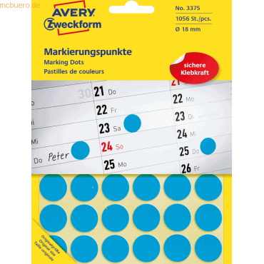 Avery Zweckform Markierungspunkte 18 mm 22 Blatt/1056 Etiketten blau von Avery Zweckform