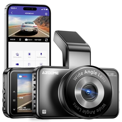 AZDOME WiFi Dashcam mit APP 1080P Autokamera, 3-Zoll-IPS-Bildschirm, ADAS, Super Nachtsicht, WDR, 150° Weitwinkel, Loop-Aufnahme, G-Sensor, Parkmodus(M17) von Azdome