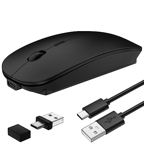 Wireless Mouse Slim Rechargeable Maus Kabellos for MacBook Air/Laptop/Ipad/Computer/Windows Android Tablet,Mini Silent Mice,Portable USB Optical 2.4G Wireless Bluetooth Two Mode Computer Mice-Black von Azmall