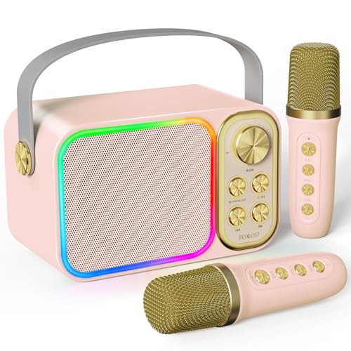 BESCOST LED Karaoke Maschine mit 2 Mikrofonen, Mini Karaoke Anlage mit 7 Stimmeffekten, tragbare Bluetooth Karaoke Lautsprecher für Kinder & Erwachsene - Perfekt für Partys und Familientreffen von BESCOST