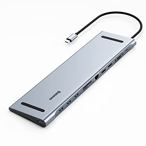 Baseus USB C Hub, 11-in-1, Dockingstation USB C Adapter mit 2 HDMI 4K, 3 USB 3.0, Ethernet, Typ C PD, VGA, SD/TF-Kartenleser, 3,5 mm Audio für MacBook Pro/Air, XPS, Tablets von Baseus