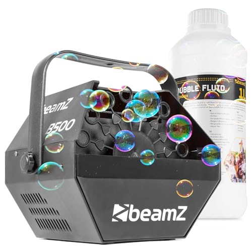 BeamZ B500 - Automatische Seifenblasenmaschine Hochzeit Seifenblasen Maschine mit 1 Liter Flüssigkeit, 9000 Bubbles/min, 25 Watt, Bubble Machine, Seifenblasenmaschine Kinder, Effektmaschine - Schwarz von Beamz