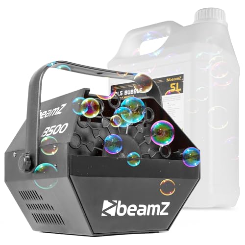 BeamZ B500 - Seifenblasenmaschine Set mit 5L Flüssigkeit, Hochzeit Seifenblasen Maschine, 24 Rotationen pro Minute, 25 Watt, Bubble Machine, Seifenblasen Hochzeit Machine, Effektmaschine- Schwarz von Beamz