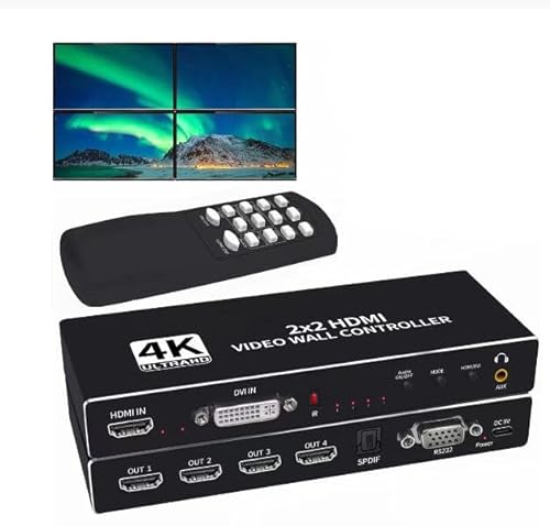 HDMI DVI Videowand Controller 4K, BolAAzul Video Wall Prozessor unterstützt 4K@30Hz 1080P@60Hz Multi Screen Prozessor, 8 Display Modus und 180 Grad Drehsplicer 1x2 1x4 1x3 2x1 3x1 4x1 Multi Video von BolAAzuL