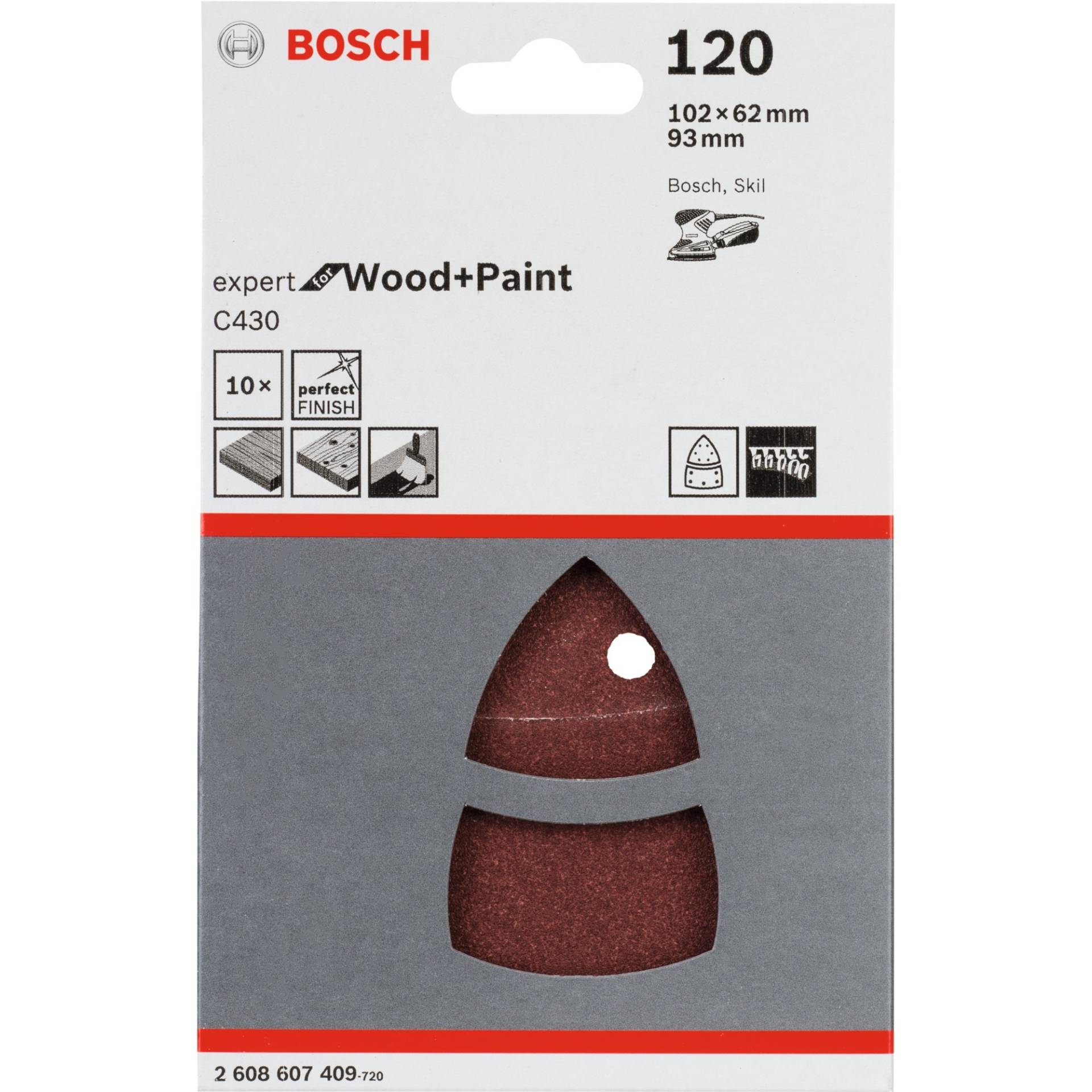 Schleifblatt C430 Expert for Wood and Paint, 102 x 62 / 93mm, K120 von Bosch