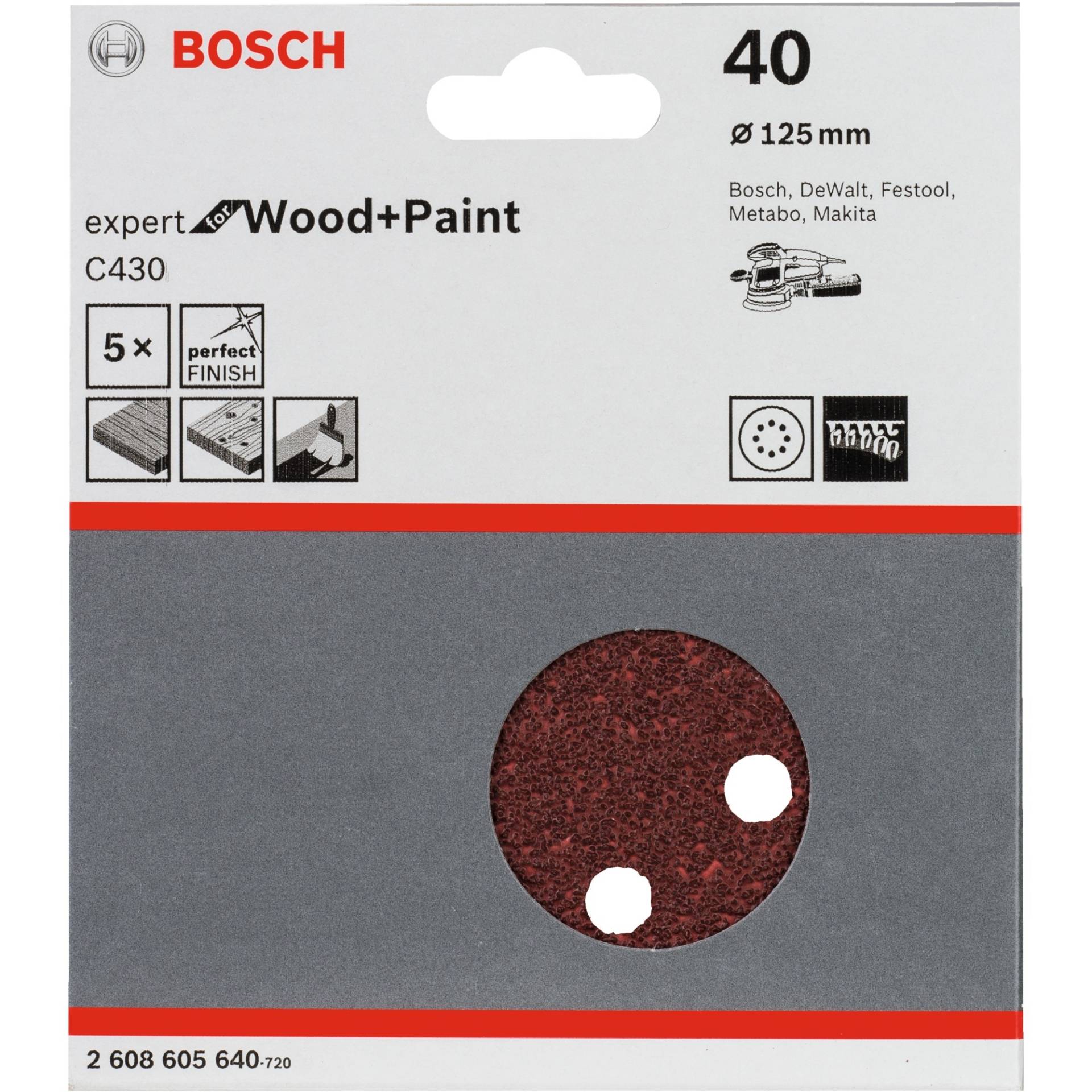 Schleifblatt C430 Expert for Wood and Paint, Ø 125mm, K40 von Bosch