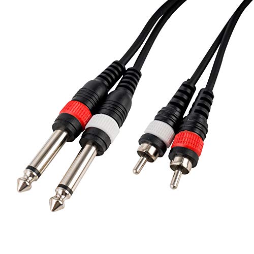 CASCHA Professionelles Audio Kabel, 2 x Klinke 6.3mm male auf 2 x Chinch male, 1m Länge, Schwarz von CASCHA