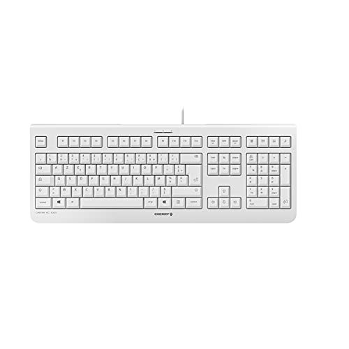 CHERRY KC 1000, Kabelgebundene Tastatur, Französisches Layout (AZERTY), Plug & Play über USB-Anschluss, Flaches Design, Flüsterleiser Tastenanschlag, Weiß-Grau von CHERRY