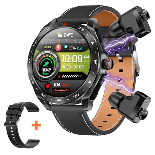 Smartwatch Herren,mit Bluetooth Kopfhörer Double Strap,IP68 Wasserdichte Outdoor Sportuhr Fitness Tracker,Schrittzähler Herzfrequenz/Schlafüberwachung/Blutdruckmessung Smartwatches für Android iOS von CISIYOO