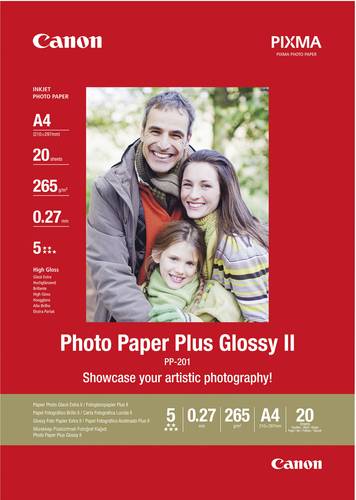 Canon Photo Paper Plus Glossy II PP-201 2311B019 Fotopapier DIN A4 265 g/m² 20 Blatt Glänzend von Canon