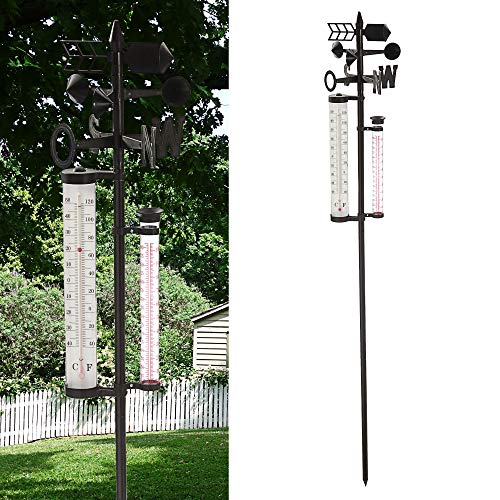 Cepewa Garten Wetterstation Barometer Regenmesser Thermometer Windgeschwindigkeit 150 cm von Cepewa