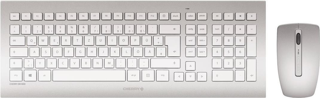 CHERRY DW 8000 - Tastatur-und-Maus-Set - drahtlos - 2,4 GHz - Deutsch - weiß, Silber (JD-0310DE) (geöffnet) von Cherry
