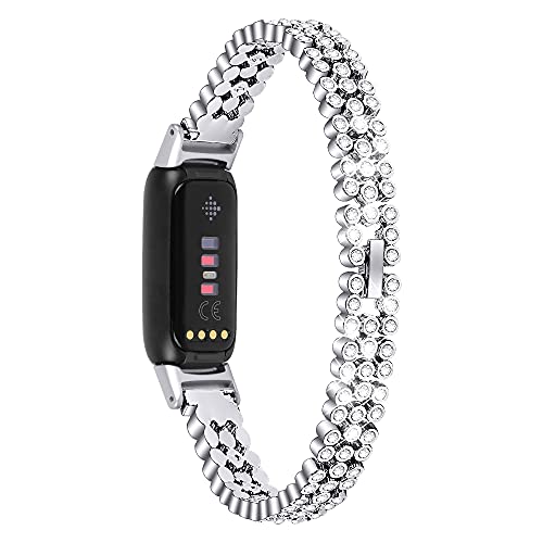 Chofit Ersatz-Armband, kompatibel mit Fitbit-Luxe-Armband, Metall, Edelstahl, Armband mit Strasssteinen, Bling Bling Band für Luxe Activity Tracker (Silber) von Chofit