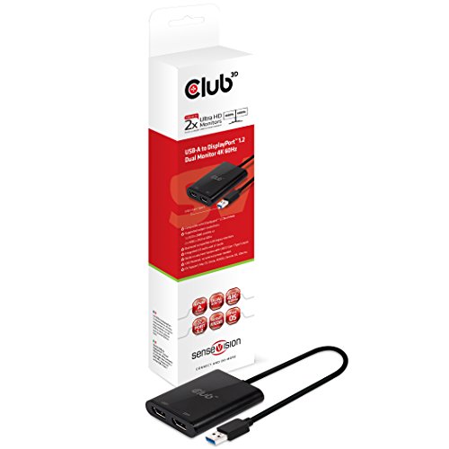 CLUB3D USB A auf DisplayPort 1.2 Dual Monitor 4K 60H USB A Stecker auf 2X DisplayPort Buchse schwarz von Club 3D