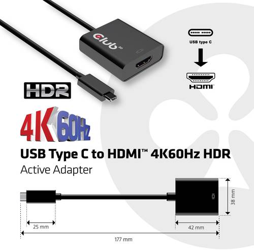 Club3D CAC-2504 USB Adapter [1x USB 3.2 Gen 2 Stecker C (USB 3.1) - 1x HDMI-Buchse] Schwarz von Club3D