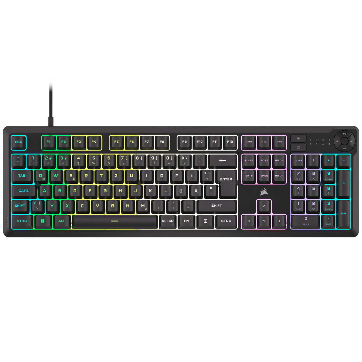 Corsair K55 Core RGB Gaming-Tastatur schwarz - Membran-Gaming-Tastatur mit 10-Zonen-RGB-Beleuchtung und 4 dedizierten Medientasten von Corsair