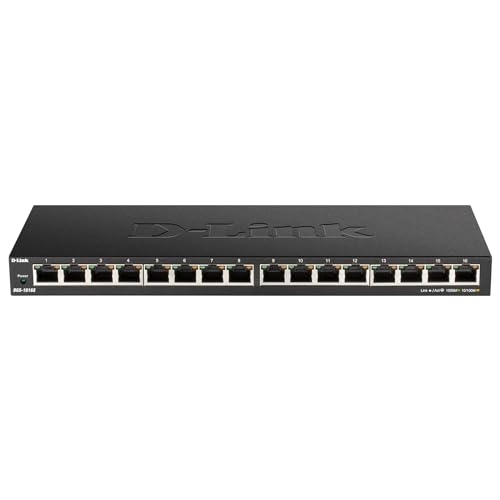 D-Link DGS-1016S 16-Port Unmanaged Gigabit Switch (ohne Lüfter, Low Profile Metallgehäuse, Desktop / Wandmontage, Plug-and-Play, 802.1p QoS, 802.3az EEE), schwarz von D-Link