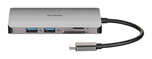 D-Link DUB-M810 8 in 1 USB C Hub (USB C Adapter mit HDMI 4K und 1080p, 3x USB 3 / USB 2, 1x Netzwerkanschluss 1Gbit/s, microSD-/SD- Kartenleser, 1x USB C zum Laden und für Daten bis 100W) von D-Link