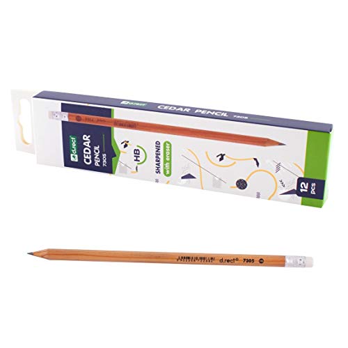 D.RECT Zeder Bleistifte mit Radiergummi 12 Stück - Bleistifte Set mit 12 Bleistifte aus Zeder Vorgespitzt - Härtegrad HB von D.RECT