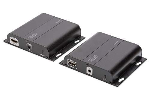 DIGITUS Professional 4K HDMI Extender (Set), IP fähig und Direktverbindung (Cat 5, 5e, 6), bis zu 253 Empfänger, Auflösung 3840x2160p mit 30 Hz, Schwarz von DIGITUS