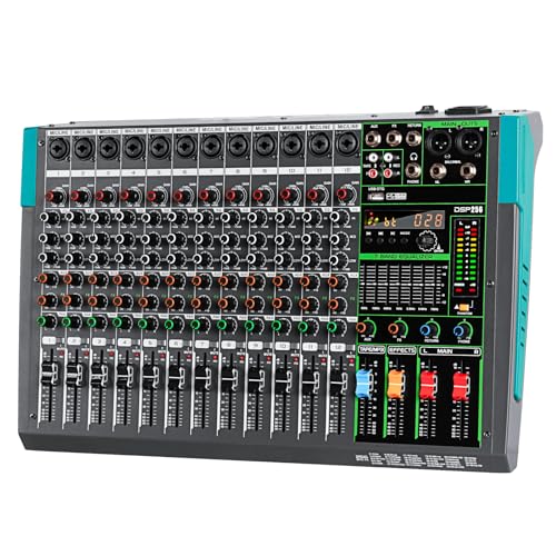 Depusheng PA12 Professioneller 12 Kanal Mixer, DJ Controller mit 99 DSP Effekten, Bluetooth Eingang, USB Player, 48V Phantomspeisung von Depusheng