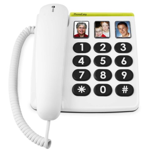 Doro PhoneEasy 331ph Seniorentelefon, Schnurgebundenes Großtastentelefon mit 3 Direktwahl-Fototasten, lauter Rufton, visuelle Anrufanzeige, Hörgerätekompatibel, weiß von Doro