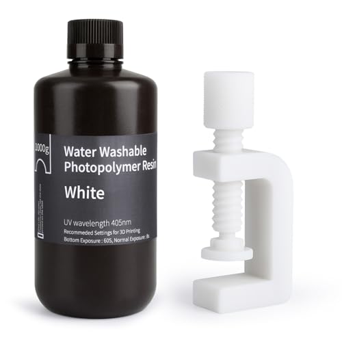 ELEGOO Wasser Waschbares 3D Drucker Resin, Water Washable UV Resin 405nm Photopolymer Harz für MSLA/DLP/LCD 3D Drucker Weiß 1000g von ELEGOO