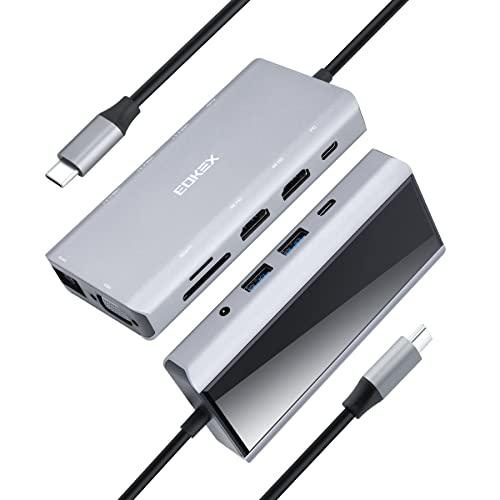 EOKEX 11-in-1-USB-C-Hub, Typ-C-Multiport-Adapter mit 2 (Dual) HDMI 4K, VGA, PD3.0, SD/TF-Kartenleser, RJ45 f¨¹r MacBook/Pro/Air/IMAC/XPS von EOKEX