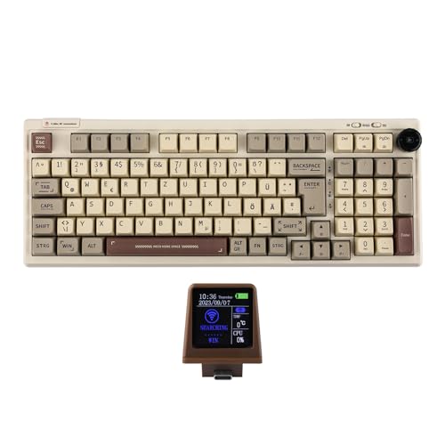 EPOMAKER RT100 ISO(Deutsch) Mechanische Tastatur mit anpassbarem Mini-TV. 98-Key Gasket, knob, 5000mAh, Hot-Swap, Bluetooth/2.4ghz/USB-C por Mac/PC/Game (DE Retro, Flamingo Switch) von EPOMAKER