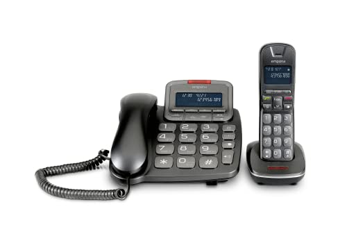 Emporia TH21ABB Set bestehend aus Telefon mit Kabel und Schnurlost, beleuchtetes Display, Telefonbeantworter, große Zahlen, Freisprecheinrichtung, kompatibel mit Hörgeräten (HAC), Schwarz (Italien) von Emporia
