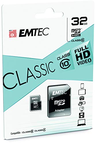 Emtec ECMSDM32GHC10CG 32GB microSDHC Speicherkarte mit SD-Adapter Class 10, microSDXC kompatibel,schwarz von Emtec