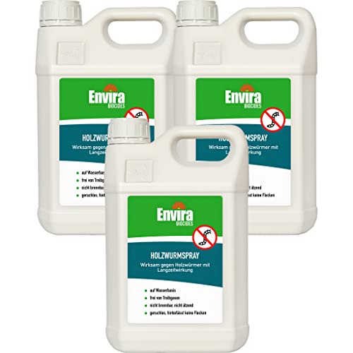 Envira Holzwurm-Spray - Holzwurm Ex Gegen Holzschädigende Insekten Mit Langzeitschutz - Auf Wasserbasis - 3x5Ltr von Envira